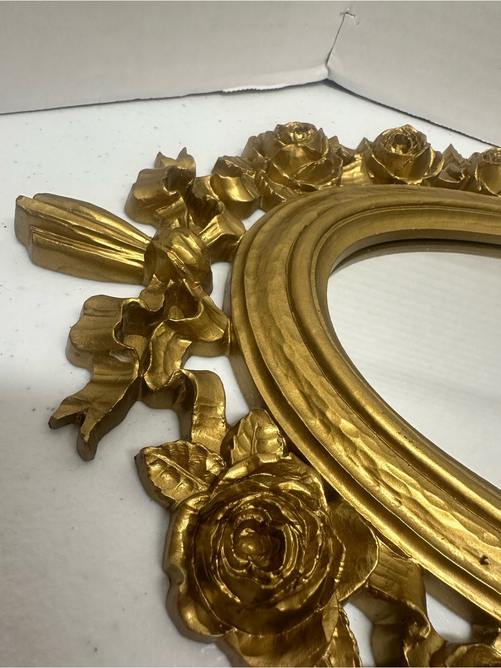Vintage Syroco 2324 Gold Oval Mirror Roses Bow Hollywood Regency 25” - Picture 3 of 12